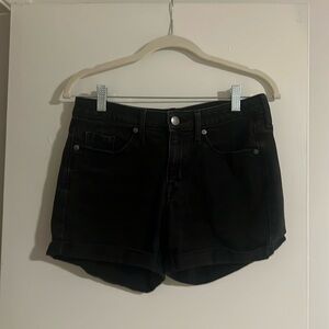 Cuffed black denim shorts
